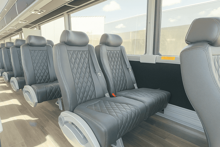 interior of Wilmington Shuttle Bus Rentals charter bus